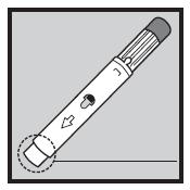 7. Løft pennen rett ut fra injeksjonsstedet. Den hvite kanylearmen (sylinderen) vil bevege seg ned over kanylen og skjule den. Ikke prøv å røre nålespissen (kanylen).