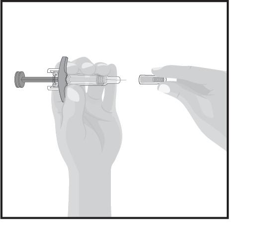 STEG 4 Hold den ferdigfylte sprøyten i en hånd. Sjekk oppløsningen i den ferdigfylte sprøyten.