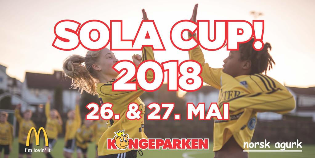 Velkommen til «fotballfesten» Sola Cup 2018 De første 50 lagene som bestiller før 1. februar får 100 kroner i rabatt. Påmeldingen er nå åpen via solafotball.
