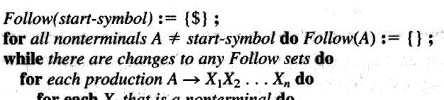 Beregning g av Follow-mengder β og γ er virkårlige strenger Def: Follow (A) = { a finnes avledning S * β A a γ