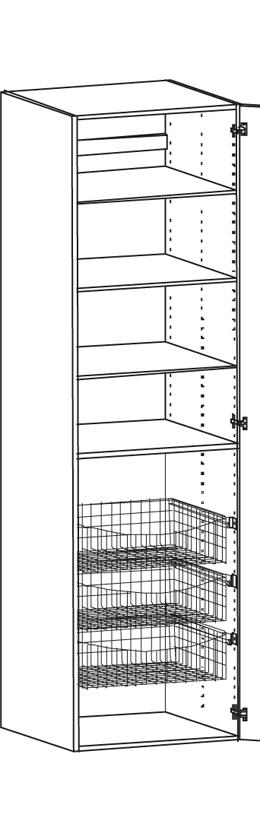 Garderober MARBODAL Slagdørsgarderobe 100 cm, med stang og hyller Aspekt kritthvit sammensatt av 2 x 50 cm brede skap i 211cm høyde. Innredning:1garderobestang, 50 cm og 5 hyller, 50 cm.