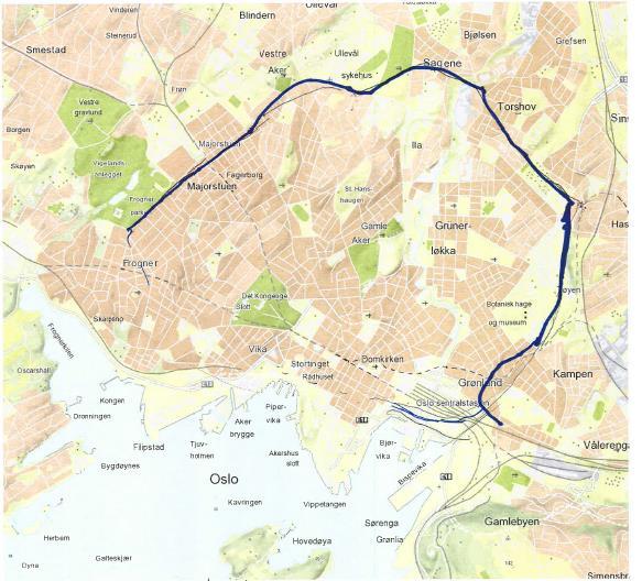 Navn på konseptidé: Trikketrasé med Majorstuen som tyngdepunkt. Tillegg til ny jernbanetunnel om Majorstuen Beskrivelse: Ny trikketrasé Ring 2.