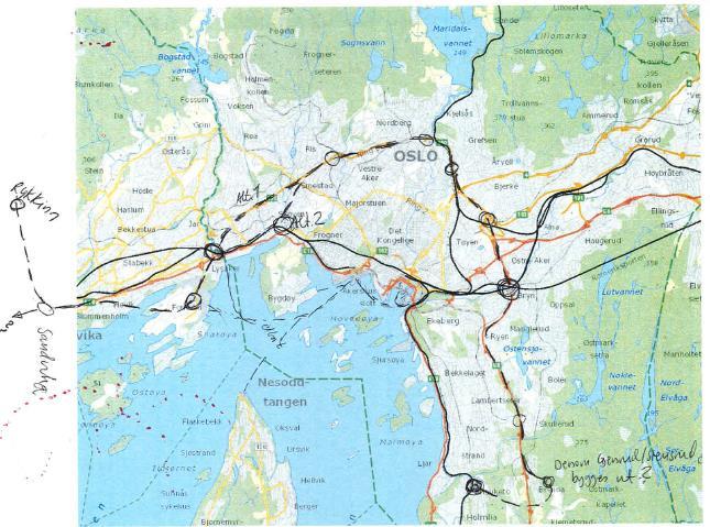 Konsept A: Automatbane Beskrivelse: Hovedhensikt: Avlaste veinettet inkludert E18 Automatbane skinnemateriell Kobles jernbane/t-bane Sandvika, Lysaker, Smestad (eventuelt via Skøyen)