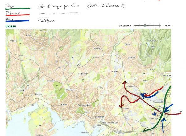 Det er lite effektivt at en må hele veien til sentrum for å skifte bane, selv når en skal reise innad