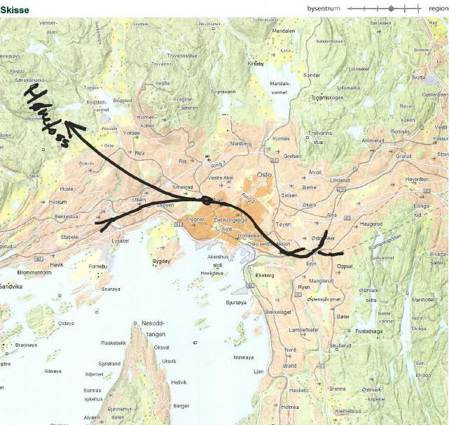 Konsept B: To nye tog spor Oslo S Lysaker Ny baneforbindelse Bryn Majorstuen Lysaker med avgreining