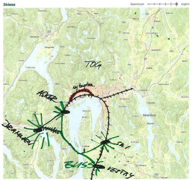 Konsept A: Stor-Oslofjordring Bussmating/- pendel Ski Asker ved Drøbak/Hurum