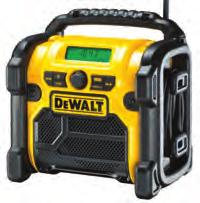 8/14.4/18 V AC/DC DAB(+)/FM 45-120 min 420 mm 310 mm 5,9 kg Optimera nr. 7340301 B NOBB nr. 46274393 RADIO DAB/FM - DEWALT Kompakt og robust DAB+ og DM radio. Kan brukes med 10.8V, 14.