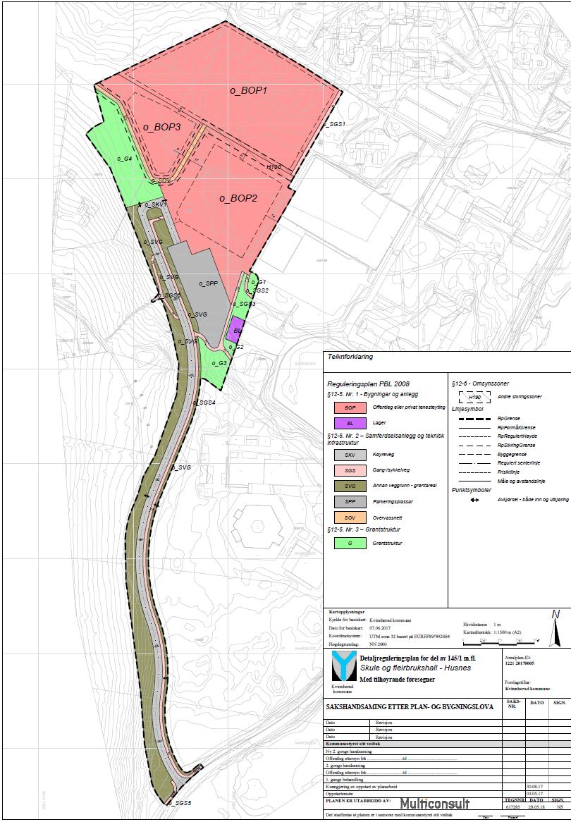 Figur: Plankartforslaget Økonomisk konsekvens Planen i seg sjølv gir grunneigarar i området rett til innløysing av areal, men dette er ein rett dei allereie har etter gjeldande områdereguleringsplan.