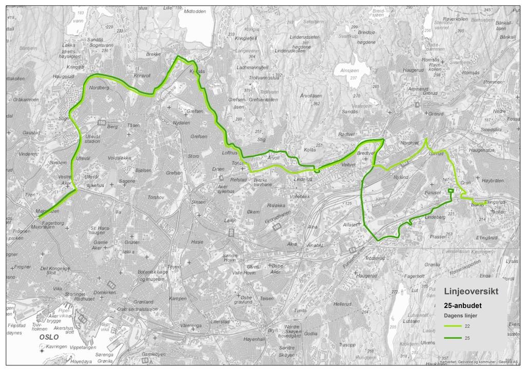 LINJE 25 Kontrakten består i dag av linjene 22 og 25. Med 18 busser er den en av Ruters minste kontrakter, årlig kontraktsverdi på ca.
