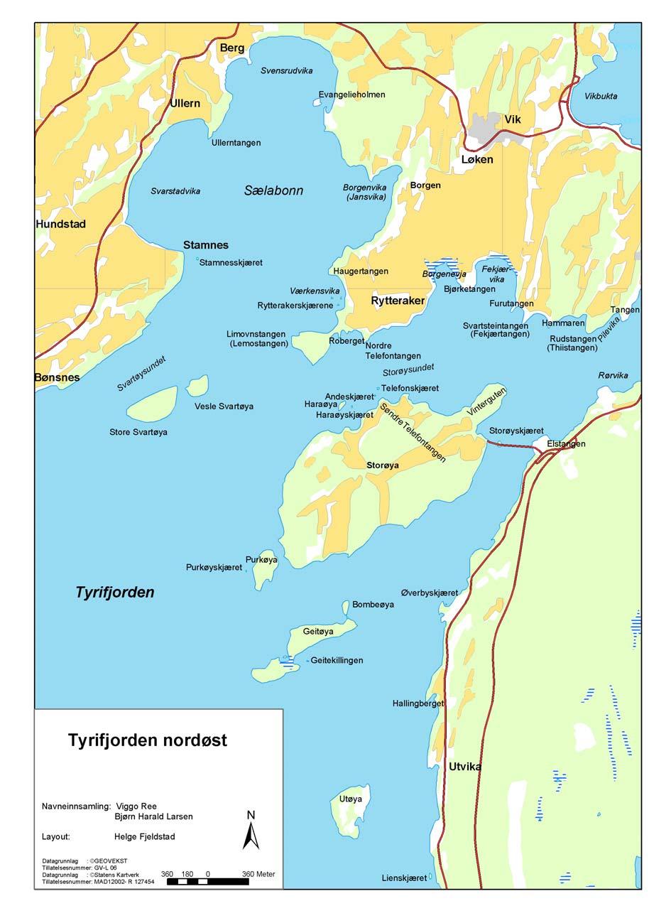 Figur 1b. Kart over nordøstre del av Tyrifjorden.