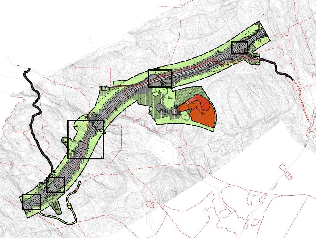8 4 Planforslaget 4.1 Plankart Under vises plankart for E18 Rugtvedt Dørdal, R04 Vinterdal - Tinderholt.