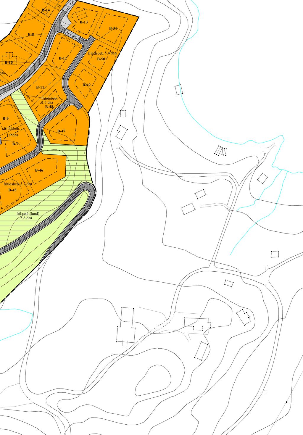 2) Regulert tomtegrense Område for jord- og skogbruk / lunneplass Regulert senterlinje vei FAREOMRÅDER (PBL 25 1.ledd nr.