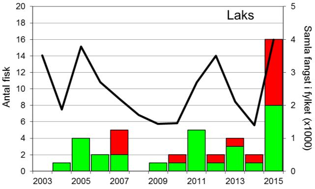 Skjel 2015 FANGST OG SKJELPRØVAR I ROMARHEIMSELVA Fangststatistikk Etter å ha vore totalfreda sidan 1993, vart det opna att for fiske etter laks og sjøaure i Romarheimselva i 2003.