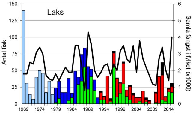 Skjell 2015 FANGST OG SKJELPRØVAR I GRANVINSELVA Fangststatistikk Snittfangst av sjøaure per år i perioden 1969-2015 har vore 719 (snittvekt 1,5 kg).