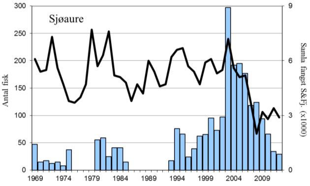 Rekordfangsten i 2010 (106 laks) var relativt sett betre enn i resten av fylket, medan fangstane i 2011 og 2012 var for låge i høve til det ein skulle venta.