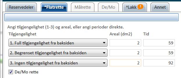 Tilgjengelighet Tilgjengelighet sier noe om vanskelighetsgraden på reparasjonen. Systemet har to tilgjengeligheter som gir to ulike tider, mot tidligere tre.