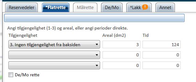 Dette kan typisk være vindusheis eller dørtrekk ved retting av dør eller pansermatte ved retting av panser. Hvilke detaljer som inngår er modellspesifikk og vil fremkomme i detaljspesifikasjonene.