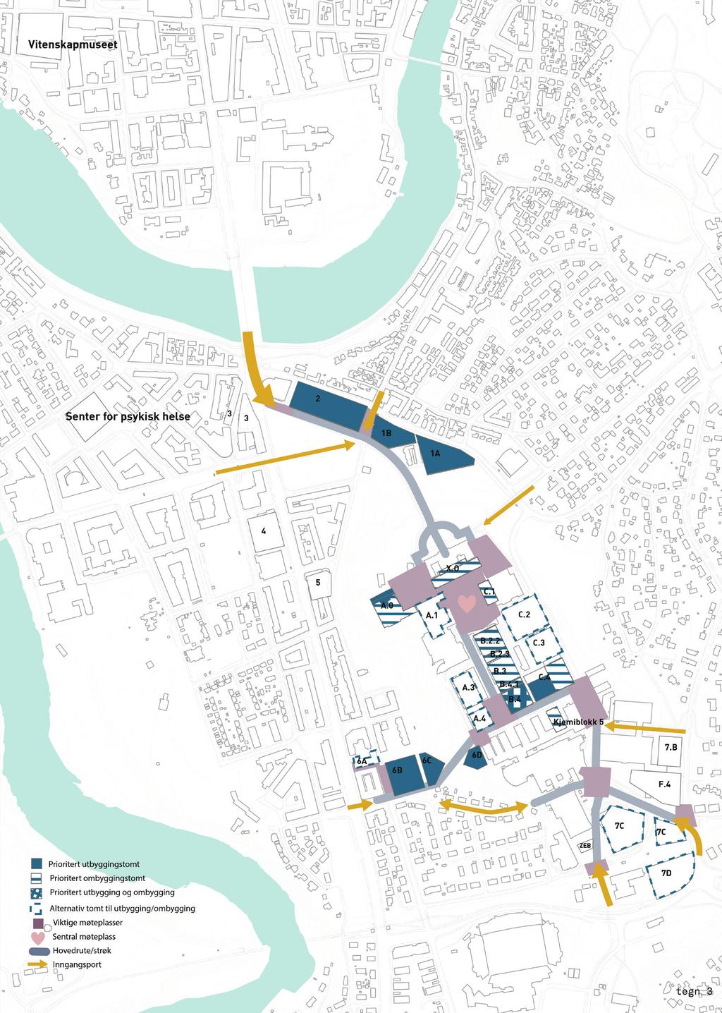 I arealrammen på 92.000 m2 nybygg og 45.000 m2 ombygging, inngår følgende tomter/bygg i basisprosjektet, med antatt arealutnyttelse til universitetsformål: Tabell 9.