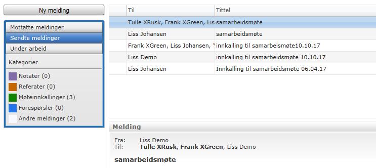 Hak av hvem som skal ha meldingen, velg kategori (evt. la det stå «Ingen kategori») og skriv inn tittel.