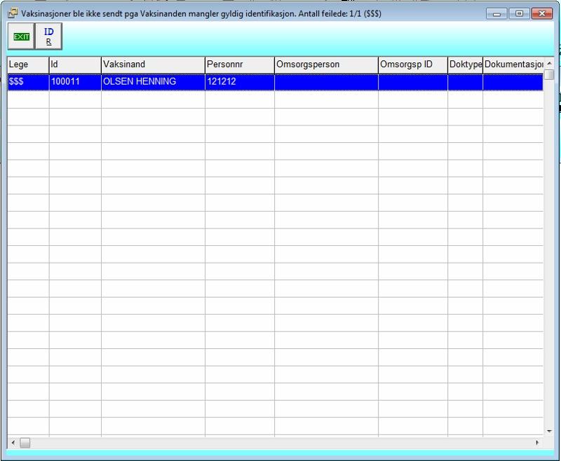 3 Hvis det er noen pasienter som mangler ID får vi opp følgende vindu med liste over pasienter idet vi prøver å