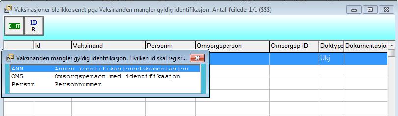 informasjon for å få sendt registreringen til SYSVAK.