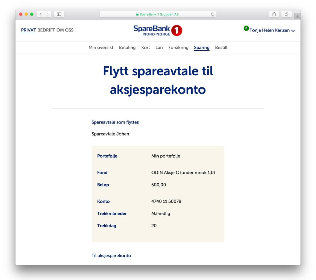 C For å flytte en spareavtale. 1.