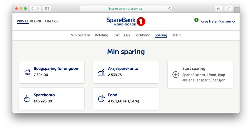 menyfeltet oppe i nettbanken.