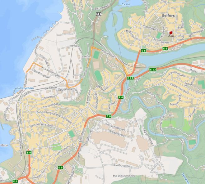 Figur 1-3 Lokalisering Helgelandssykehuset avdeling Mo i Rana Figur 1-4 Lokalisering Helgelandssykehuset avdeling Mosjøen Kilde: Kart fra Finn.