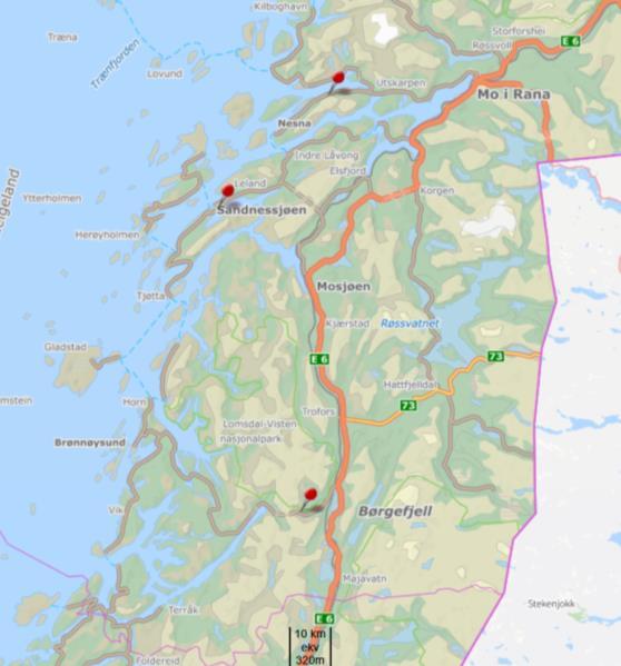 Tabell 3-2 Reisetider til sykehus for pasienter med egen bil eller med kollektivtransport Minutter/ innbyggere Reisetid til Mo i Rana Reisetid til Sandnessjøen Innbyggere 2040 Bindal 312 287 1 238