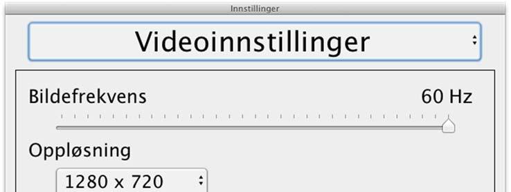 7.4.3.2 Skjerminnstillinger Bildefrekvens Lar deg begrense bildefrekvensen til kameraet. Oppløsning Lar deg angi oppløsningen til kameraet.