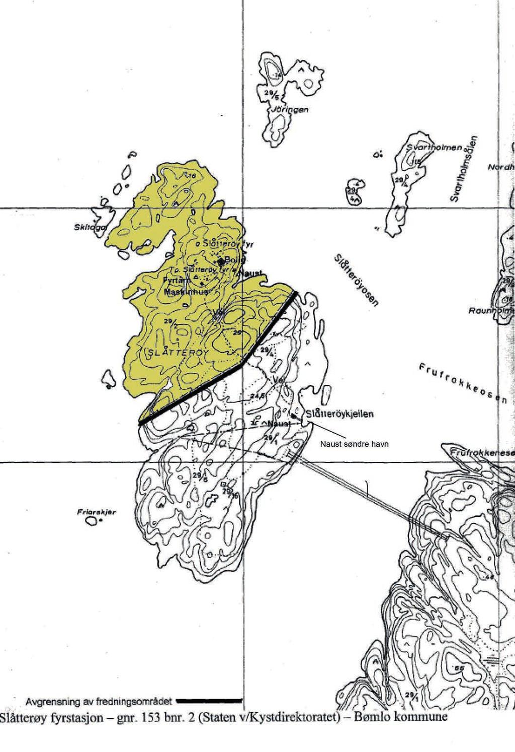 Kart over fredningsområdet ved Slåtterøy fyrstasjon: