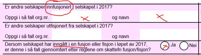 Årsregnskap og ligningspapirer i fusjonsåret Veldig viktig å krysse av på side