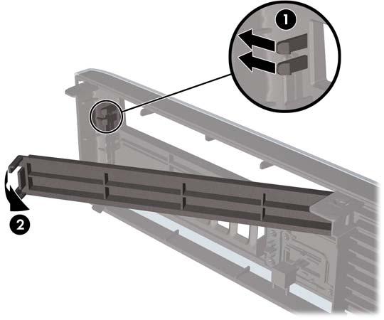 Fjerne et maskeringspanel På enkelte modeller er det maskeringspaneler som dekker brønnene for eksterne stasjoner. Disse panelene må fjernes før det kan installeres stasjoner.