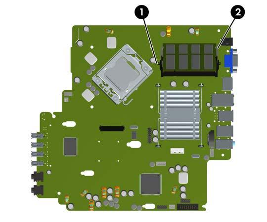 Besette SODIMM-sokler Det finnes to SODIMM-sokler på systemkortet, med én sokkel per kanal. Soklene er merket XMM1 og XMM3. Sokkelen XMM1 brukes i minnekanal A. Sokkelen XMM3 brukes i minnekanal B.