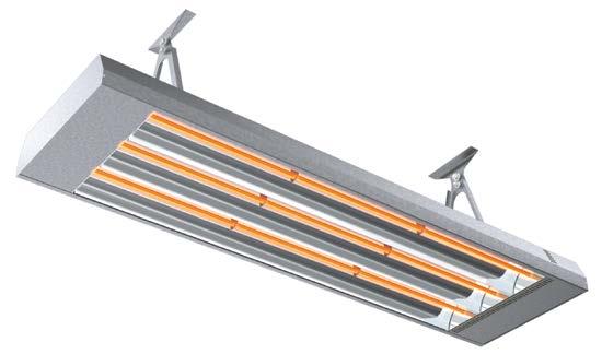 Reflektorer av blank, eloksert aluminium for optimal varmespredning. Monteringshengslene gjør at varmeren kan vinkles i fem ulike stillinger.