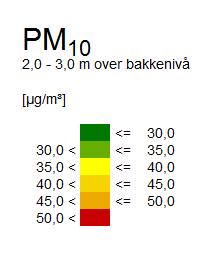mål på 50 μg/m³ i hele området. Området ligger også under gul sone i henhold til T-1520.