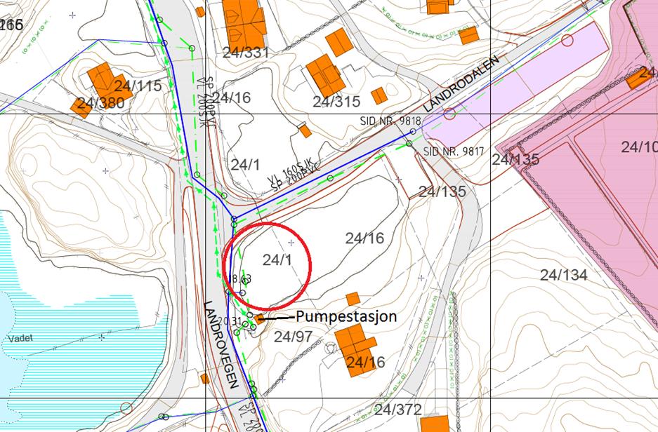 VA-rammeplan Landro gravplass 6 stor kapasitet ved ein flaumsituasjon. Ved flaum forventast det at vatnet stig over terskelen og renn i bekken til sjø. 2.3.