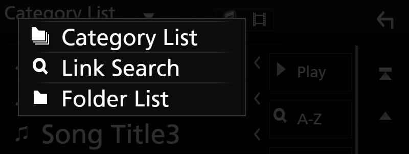 ÑÑKategorisøk Du kan søke etter en fil ved å velge kategori. 1 Trykk på [Category List]. 2 Velg om du vil søke etter lydfiler eller videofiler. 3 Trykk på ønsket kategori.