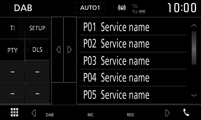 2 Informasjonsdisplay Viser informasjonen om den gjeldende stasjonen: Servicenavn Trykk på [ ] for å bytte mellom innhold A, innhold B og innhold C.