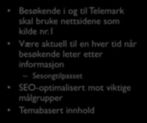 Digitalt fokus Nettsider Mål Besøkende i og til Telemark skal bruke nettsidene som kilde nr.