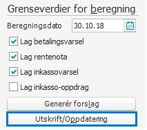 Utskrift/Oppdatering og velg Inkassotype Overføring av