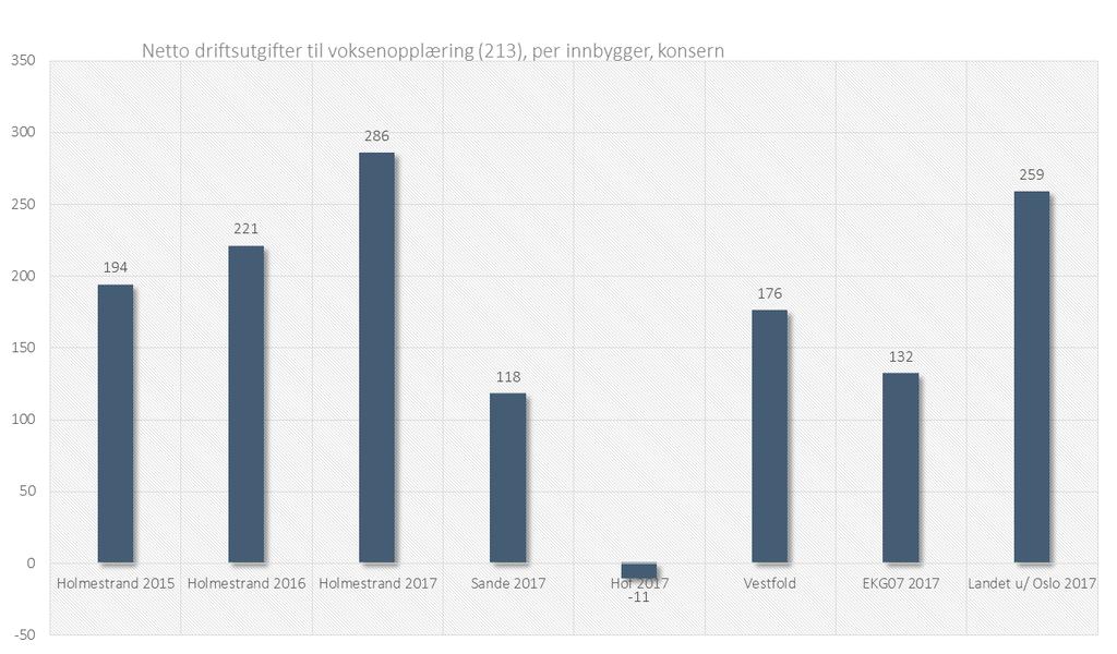 Når det gjelder nett driftsutgifter til vksenpplæring har Hlmestrand ligget stabilt på et høyere nivå