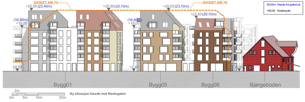 Strangebakken Trangesmauet SAMMENLIGNING NY OG EKSISTERENDE SITUASJON Reguleringsforslaget: Ny bebyggelse