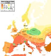 Kart over pestens spredning i Europa.