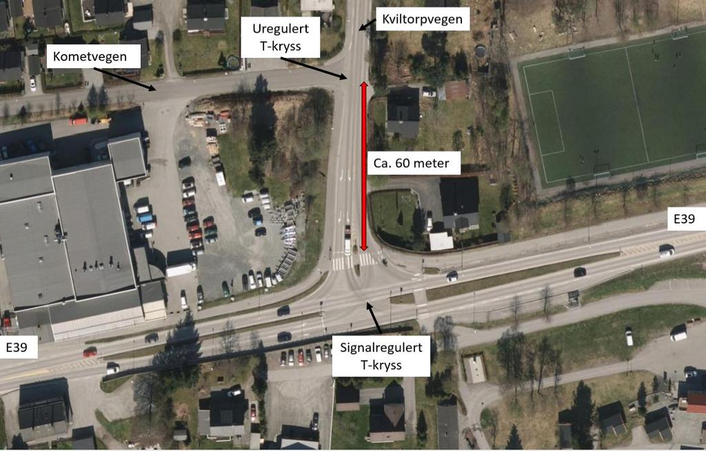 Side 3 av 13 Figur 2 - Oversiktsbilde over studert signalanlegg og uregulert T-kryss.