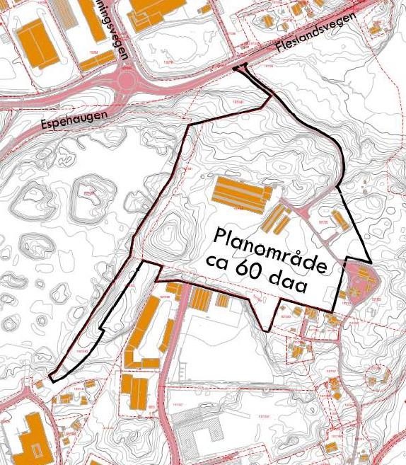 og 14.07.17. Figur 3 (Venstre): Planområde til varsel om oppstart. Figur 4 (Høyre):Redusert planområde ved innlevering til 1.gangsbehandling.