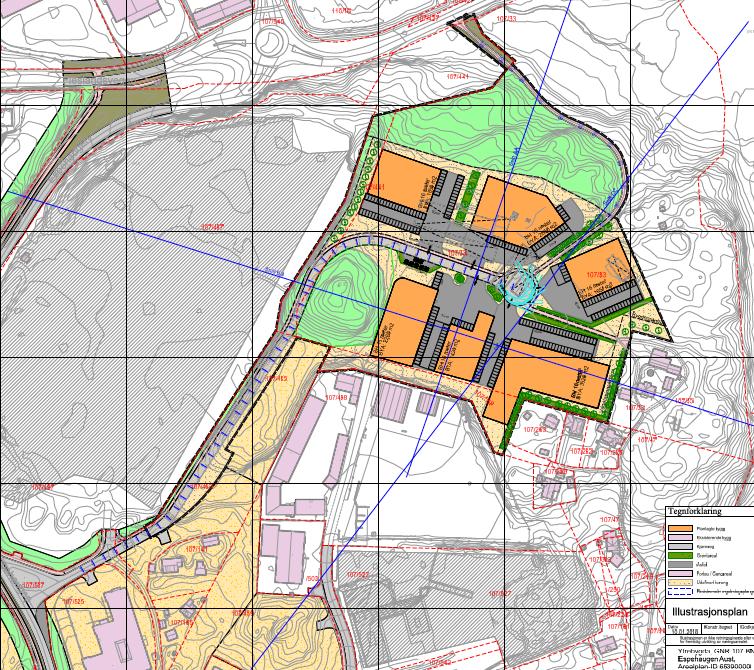 Feltene har maks tillatt utnyttelsesgrad % -BRA = 100 % og maks tillatt byggehøyde 16 meter over ferdig planert terreng. Felt BKB1-4 har et samlet areal på ca. 38.