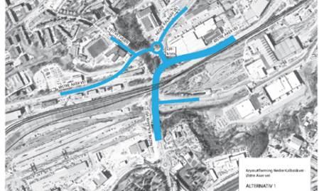 Prinsippløsninger for kryss og avkjørsler For å tydeliggjøre systemgrepet om å lede hovedstrømmen av trafikken spesielt tungtransport mellom rv. 4 Trondheimsveien, rv.