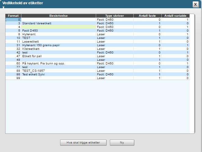 Page 13 of 16 Vedlikehold av etiketter Etiketter vedlikeholdes og defineres i programmet <Vedlikehold av Etiketter> (BD89).