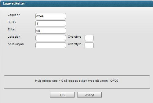 Da kommer du til neste bilde der du må legge inn etikettformat og bekrefte med OK.